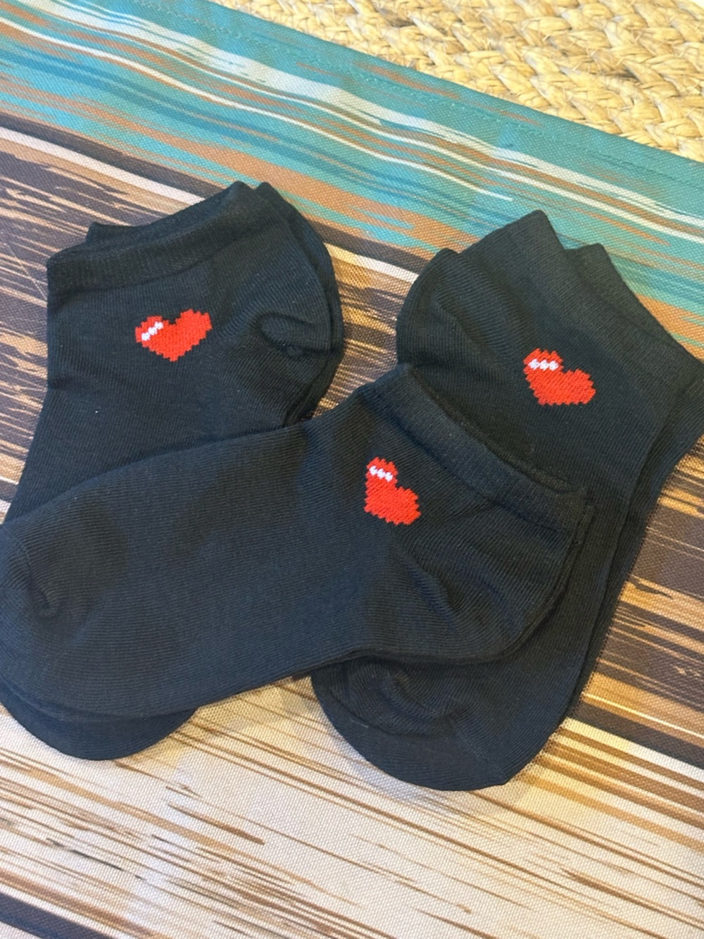Black Ankle Socks with Red Heart Accent - women